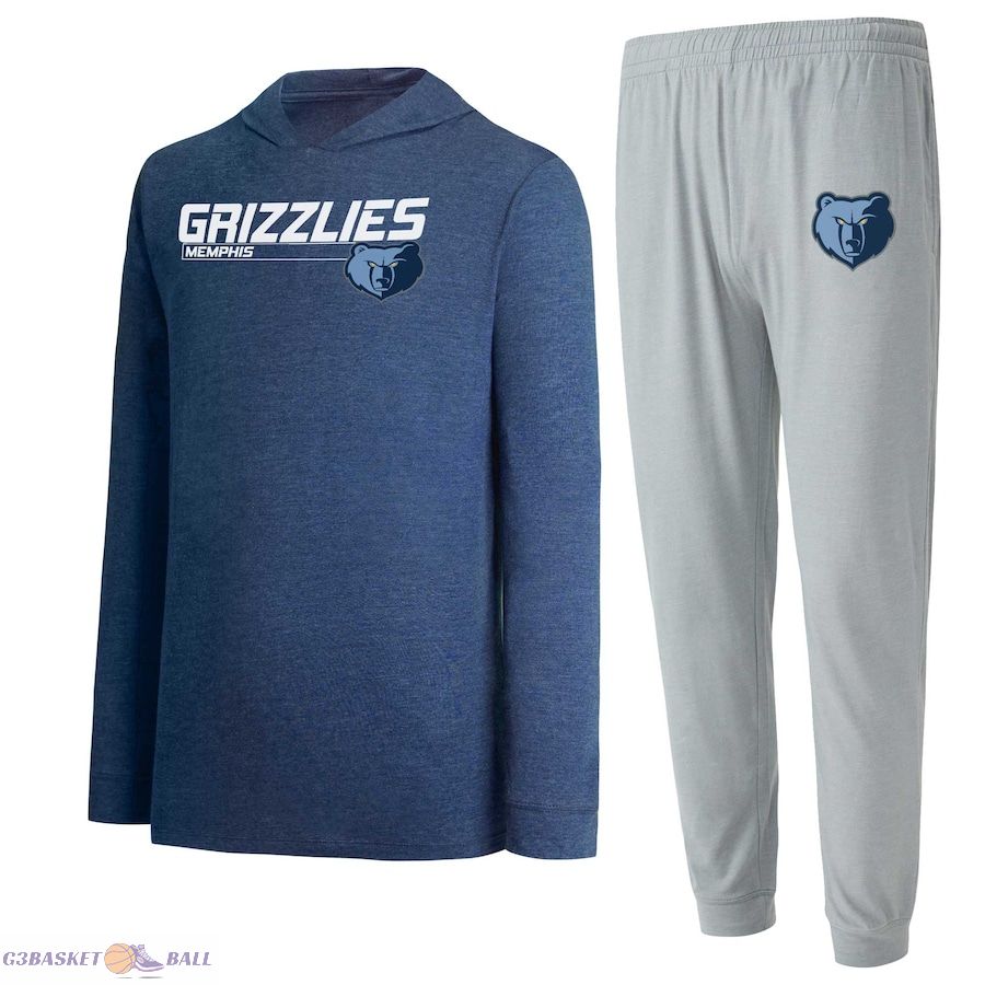 Men's Memphis Grizzlies Concepts Sport Gray/Navy Meter Pullover Hoodie & Jogger Pants Set