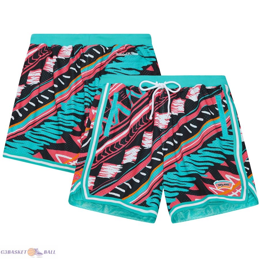 Men's San Antonio Spurs Mitchell & Ness Teal Game Day Pattern Shorts