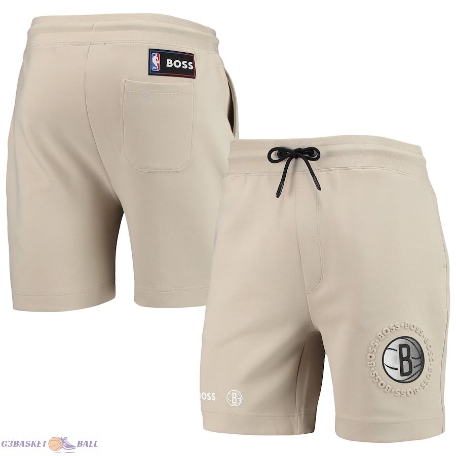 Men's Brooklyn Nets NBA x Hugo Boss Oatmeal Slam Shorts Men's Brooklyn Nets NBA x Hugo Boss Oatmeal Slam Shorts