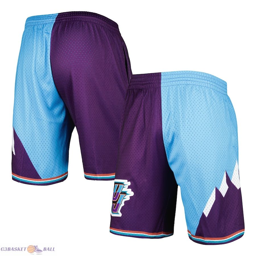 Men's Utah Jazz Mitchell & Ness Turquoise/Purple Hardwood Classics 1996 Split Swingman Shorts