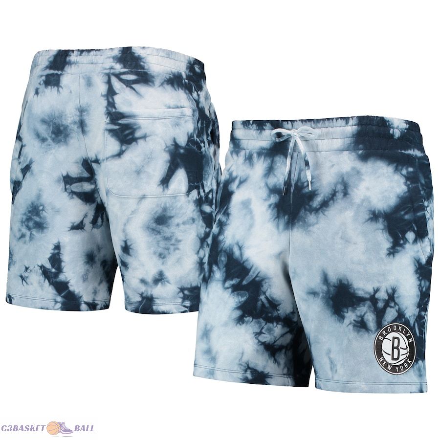 Men's Brooklyn Nets New Era Blue Fleece Tie-Dye Shorts