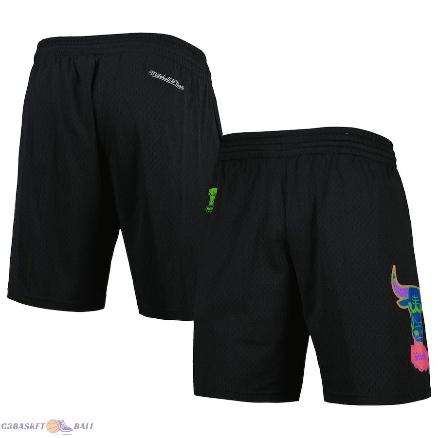 Men's Chicago Bulls Mitchell & Ness Black Hardwood Classics Color Bomb Energy Shorts