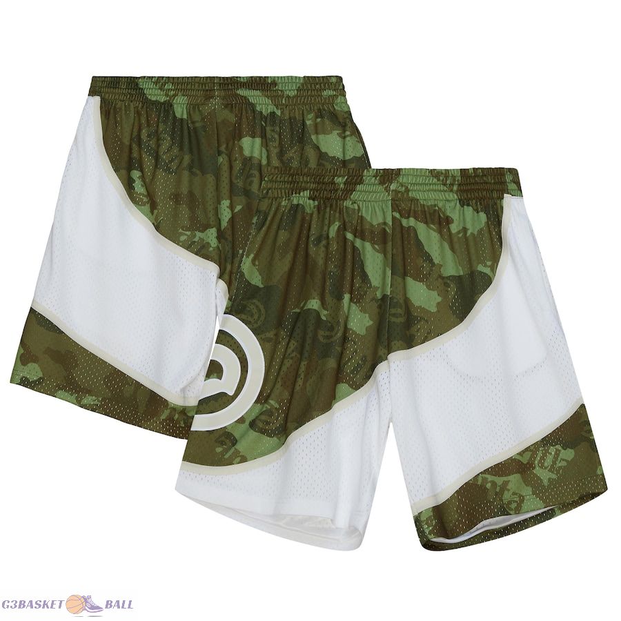 Men's Atlanta Hawks Mitchell & Ness Camo 1986-87 Hardwood Classics Ghost Green Swingman Shorts