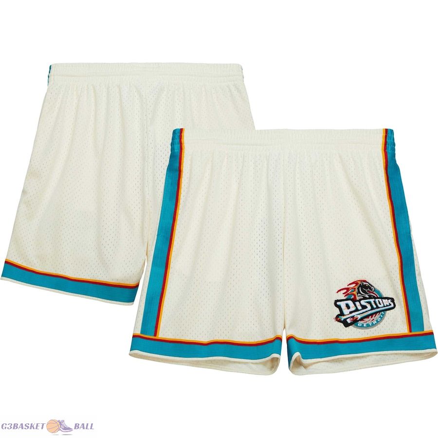 Men's Detroit Pistons Mitchell & Ness Cream Chainstitched Swingman Shorts Men's Detroit Pistons Mitchell & Ness Cream Chainstitched Swingman Shorts