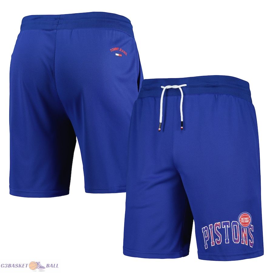 Men's Detroit Pistons Tommy Jeans Blue Mike Mesh Basketball Shorts