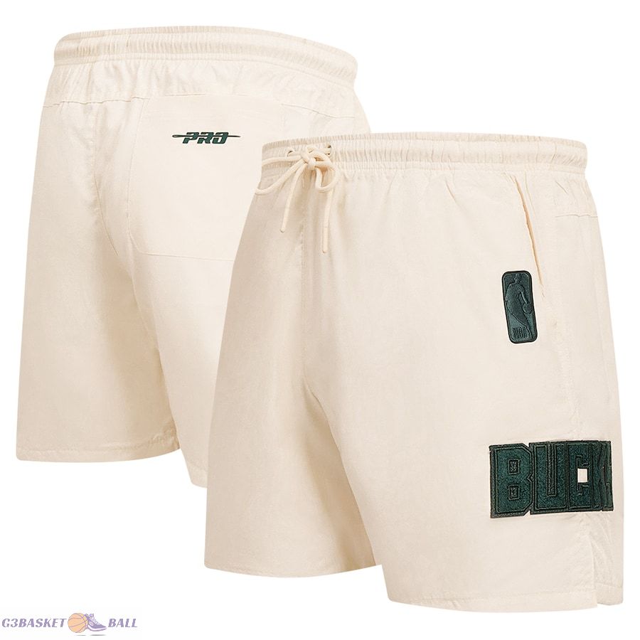 Men's Milwaukee Bucks Pro Standard Cream Triple Tonal Woven Shorts