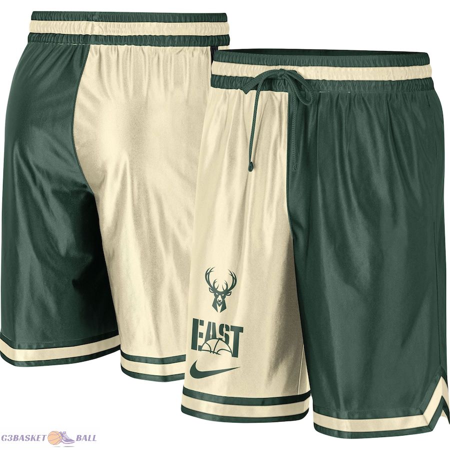 Men's Milwaukee Bucks Hunter Green/Cream Courtside Versus Force Split DNA Performance Shorts