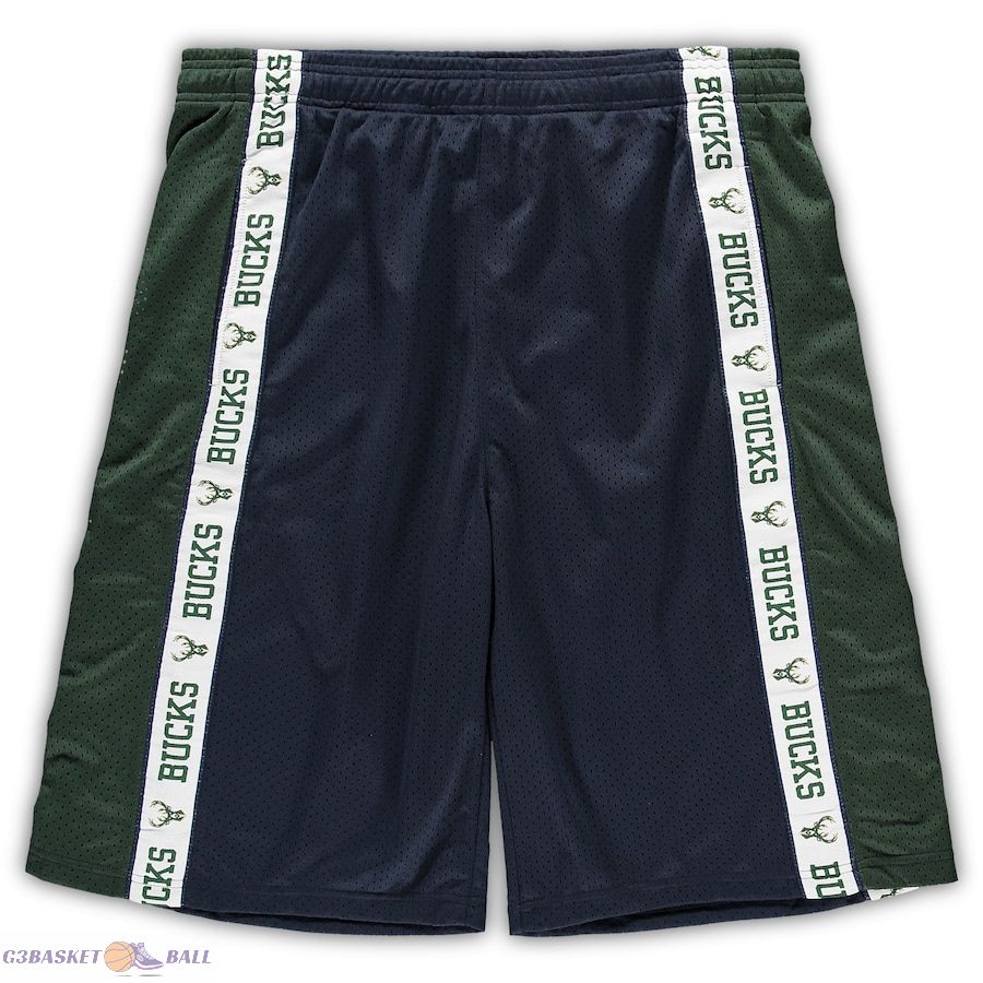 Men's Milwaukee Bucks Fanatics Navy/Hunter Green Big & Tall Tape Mesh Shorts