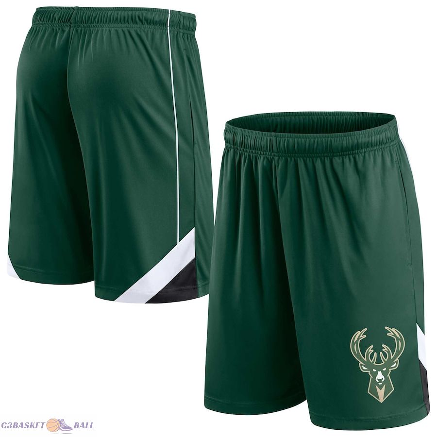 Men's Milwaukee Bucks Fanatics Hunter Green Slice Shorts Men's Milwaukee Bucks Fanatics Hunter Green Slice Shorts