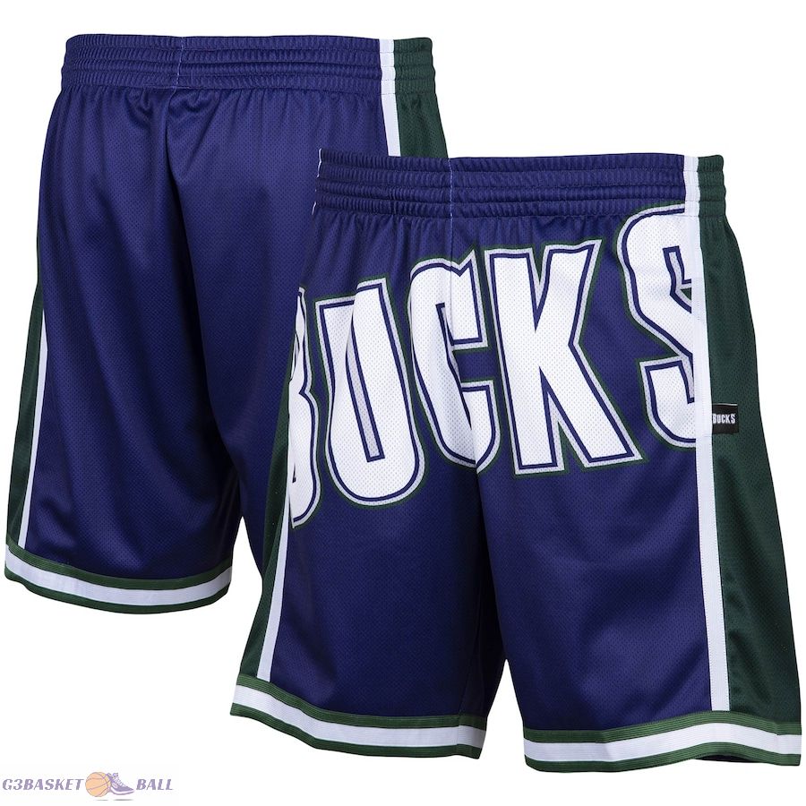 Men's Milwaukee Bucks Mitchell & Ness Purple Hardwood Classics Big Face 2.0 Shorts
