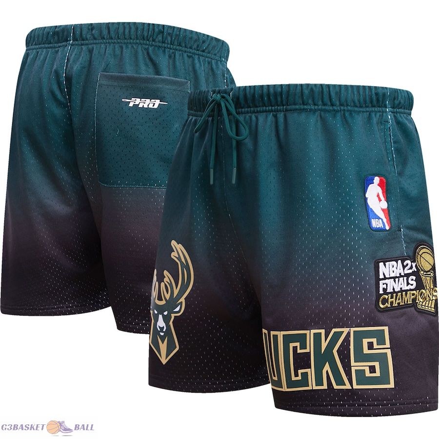 Men's Milwaukee Bucks Pro Standard Black/Hunter Green Ombre Mesh Shorts