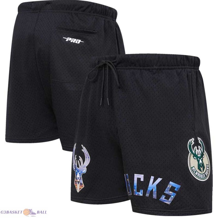 Men's Milwaukee Bucks Pro Standard Black City Scape Mesh Shorts