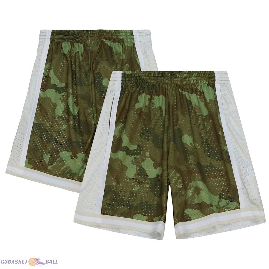 Men's Milwaukee Bucks Mitchell & Ness Camo 2000-01 Hardwood Classics Ghost Green Swingman Shorts