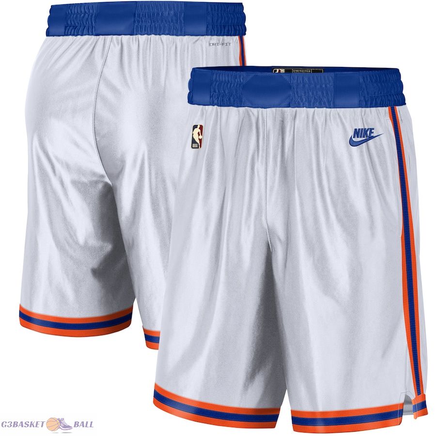 Men's New York Knicks White/Blue 2021/22 Classic Edition Swingman Performance Shorts