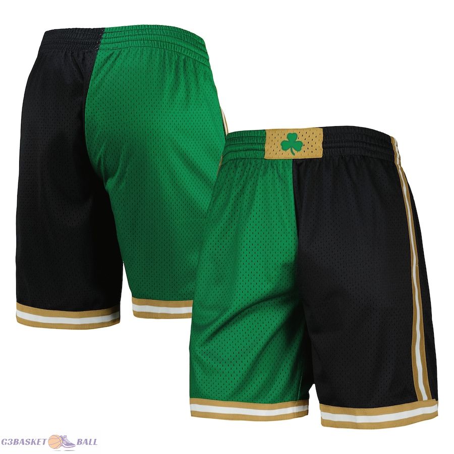 Men's Boston Celtics Mitchell & Ness Kelly Green/Black Hardwood Classics 2007 Split Swingman Shorts