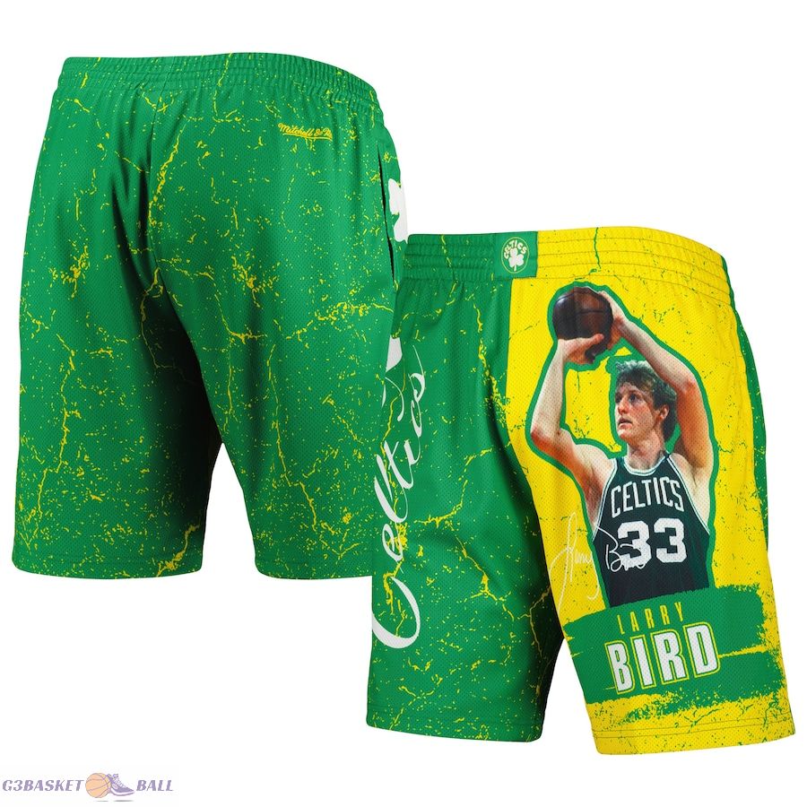 Men's Boston Celtics Larry Bird Mitchell & Ness Green Hardwood Classics Player Burst Shorts