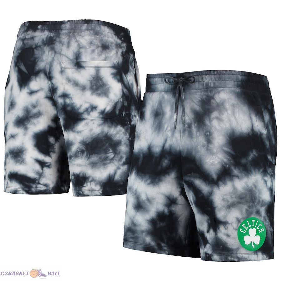 Men's Boston Celtics New Era Black Fleece Tie-Dye Shorts