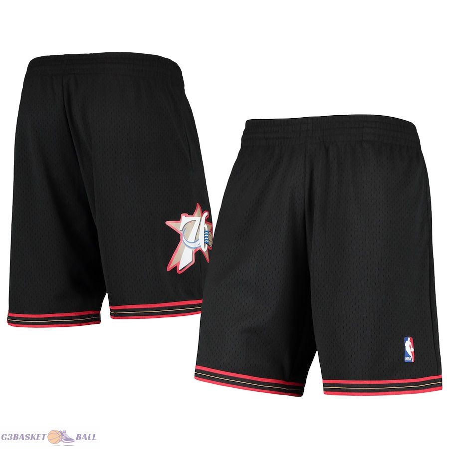 Men's Philadelphia 76ers Mitchell & Ness Black Primary Team Logo Hardwood Classics Swingman Shorts