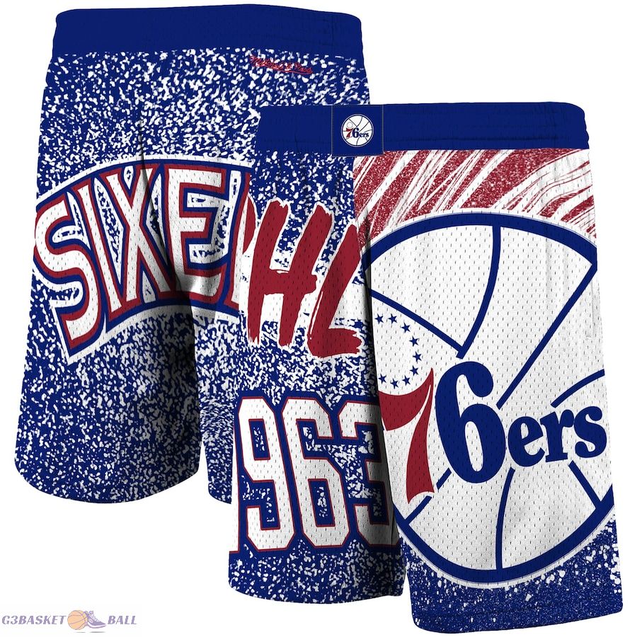 Men's Philadelphia 76ers Mitchell & Ness Royal Hardwood Classics Jumbotron Sublimated Shorts
