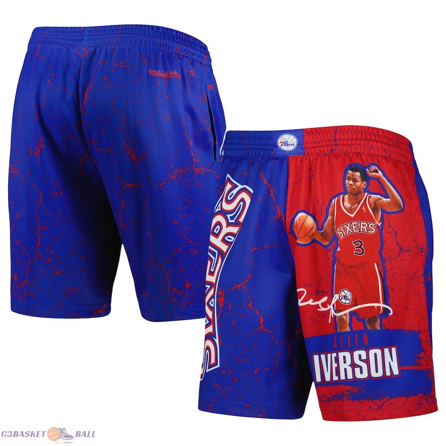 Men's Philadelphia 76ers Allen Iverson Mitchell & Ness Royal Hardwood Classics Player Burst Shorts