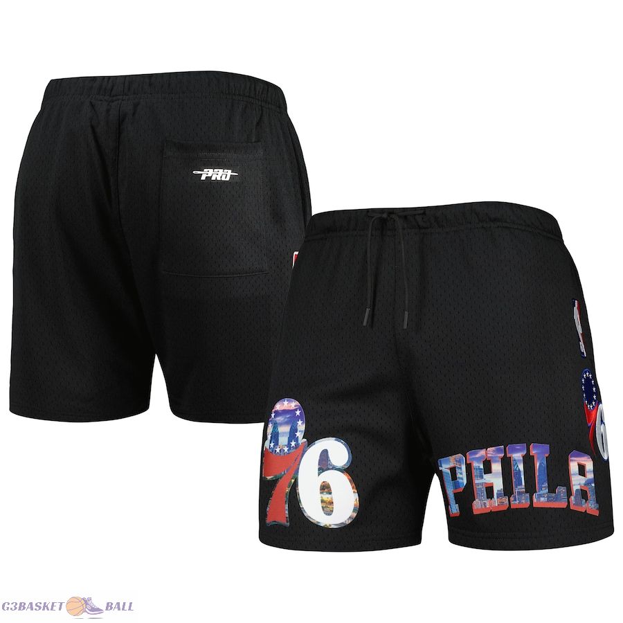 Men's Philadelphia 76ers Pro Standard Black City Scape Mesh Shorts