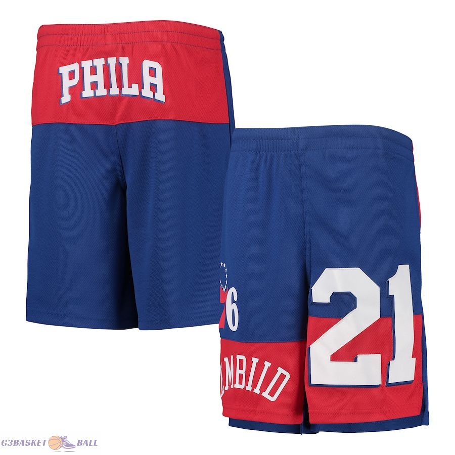 Youth Philadelphia 76ers Joel Embiid Royal Pandemonium Name & Number Shorts