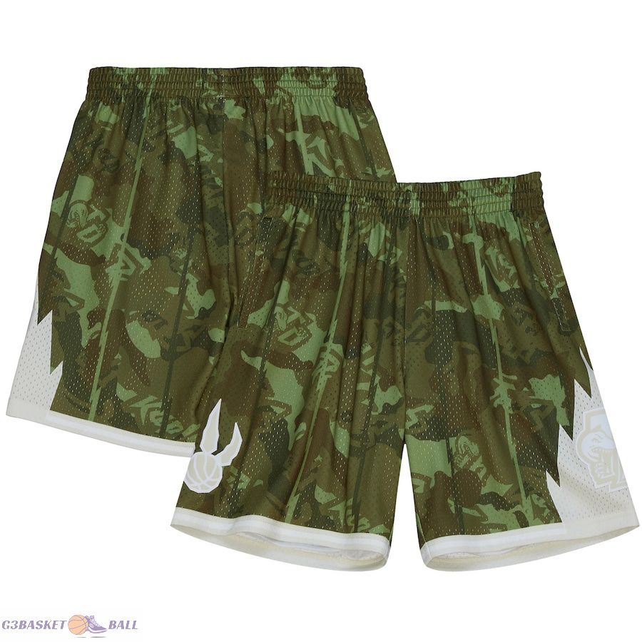 Men's Toronto Raptors Mitchell & Ness Camo 1998-99 Hardwood Classics Ghost Green Swingman Shorts
