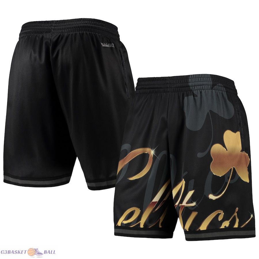 Men's Boston Celtics Mitchell & Ness Black Big Face 4.0 Fashion Shorts
