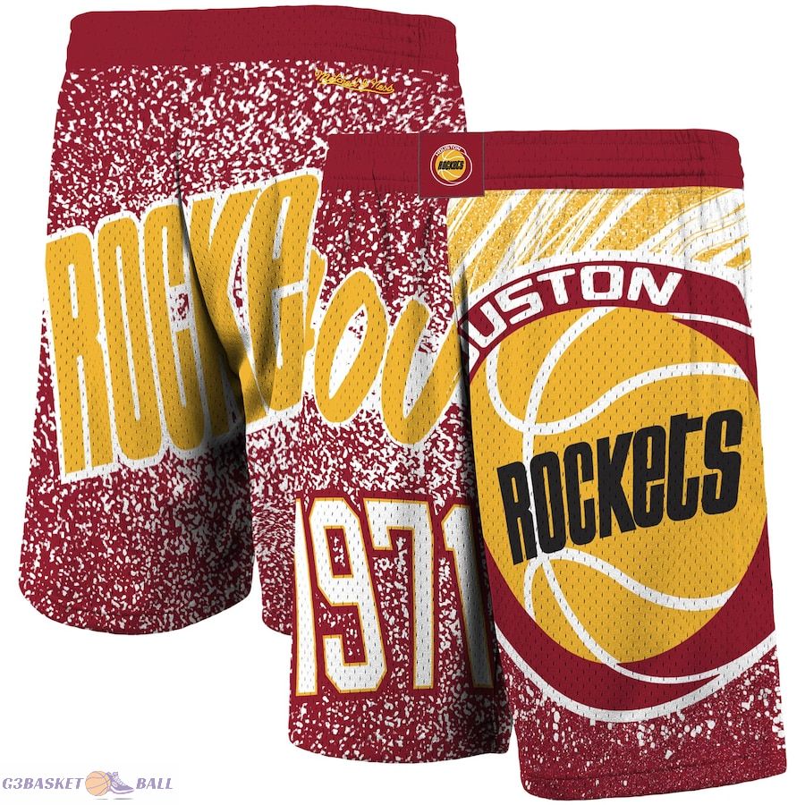 Men's Houston Rockets Mitchell & Ness Red Hardwood Classics Jumbotron Sublimated Shorts