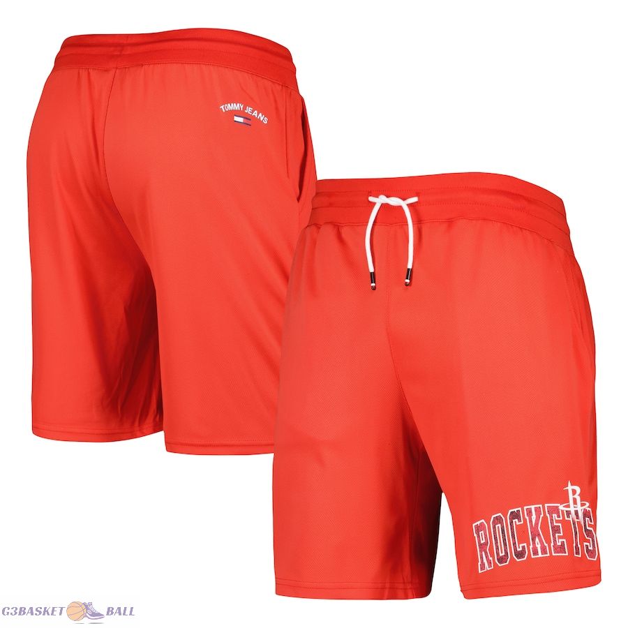 Men's Houston Rockets Tommy Jeans Red Mike Mesh Basketball Shorts