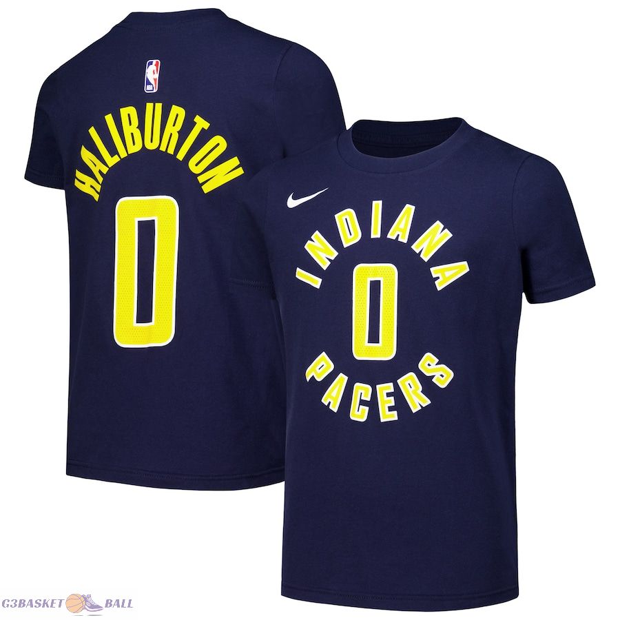 Youth Indiana Pacers Tyrese Haliburton Navy Icon Edition Name & Number T-Shirt