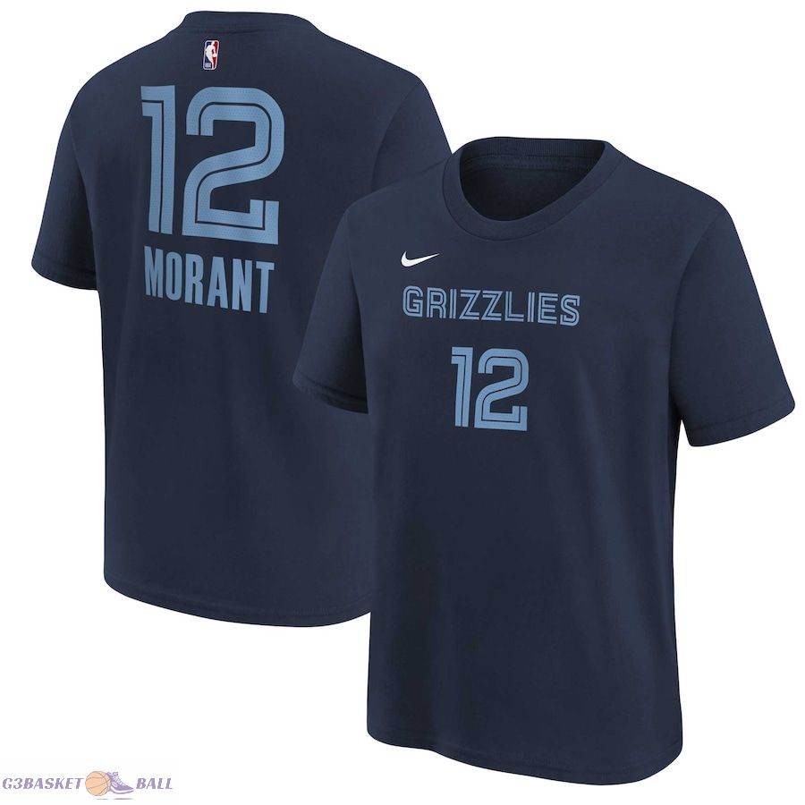 Youth Memphis Grizzlies Ja Morant Navy Icon Name & Number T-Shirt