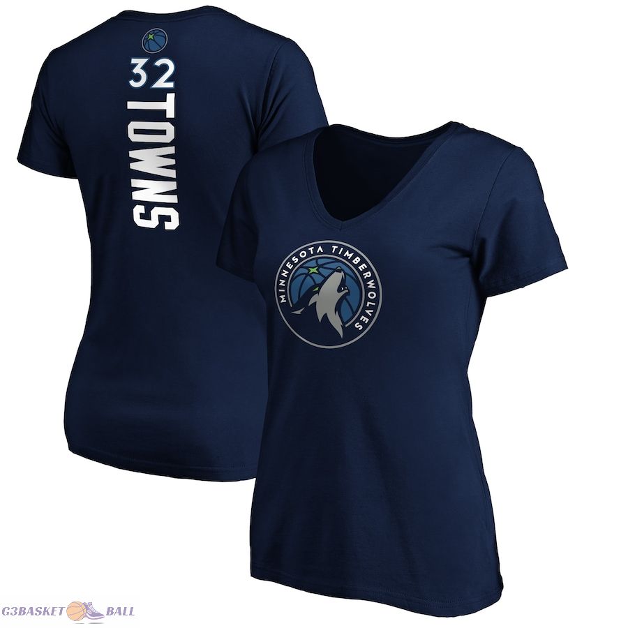 Women's Minnesota Timberwolves Karl-Anthony Towns Navy Playmaker Name & Number T-Shirt