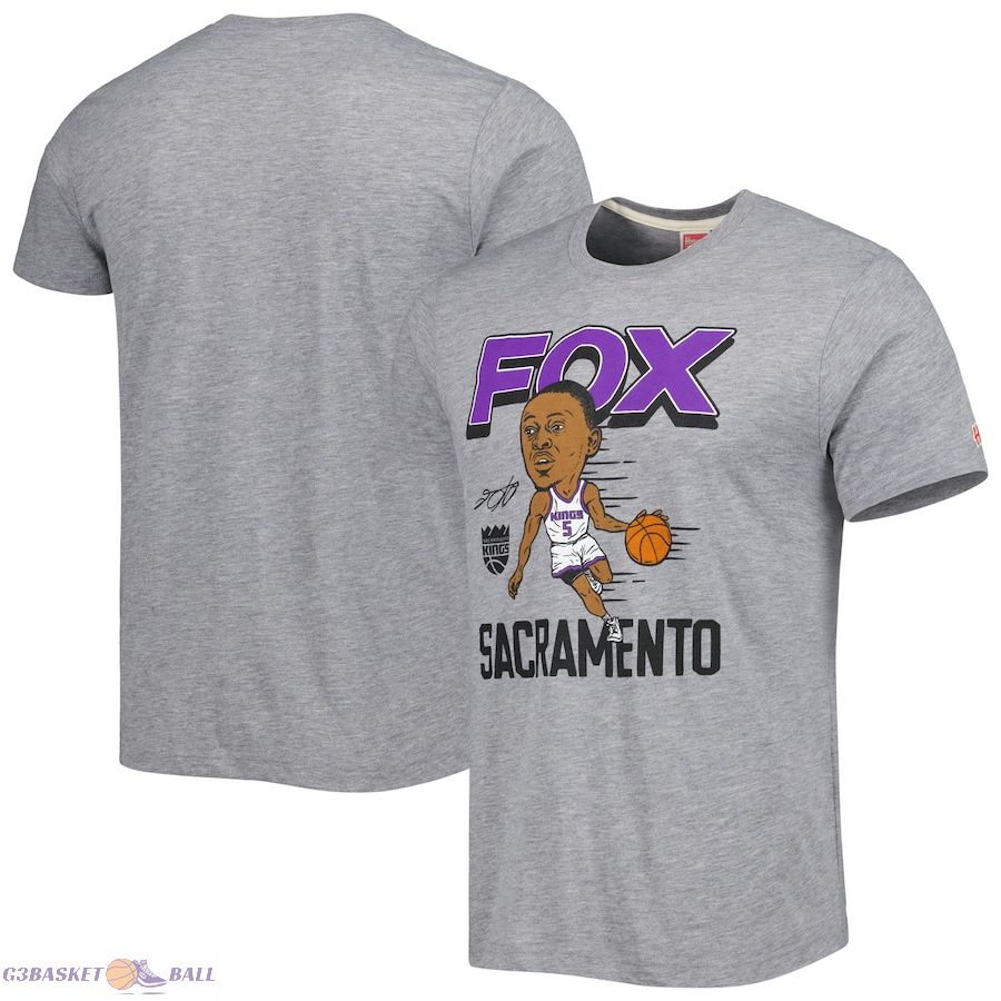 Men's Sacramento Kings De'Aaron Fox Homage Gray Caricature Tri-Blend T-Shirt