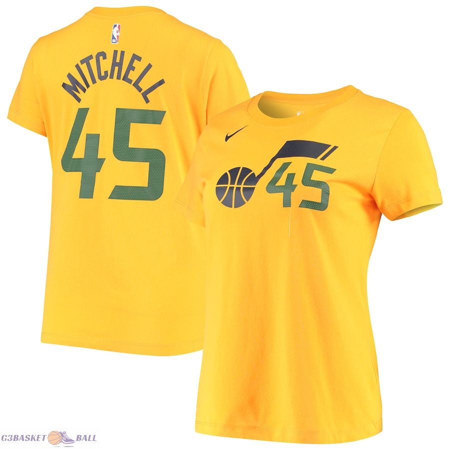 Women's Utah Jazz Donovan Mitchell Gold 2019/20 City Edition Name & Number T-Shirt