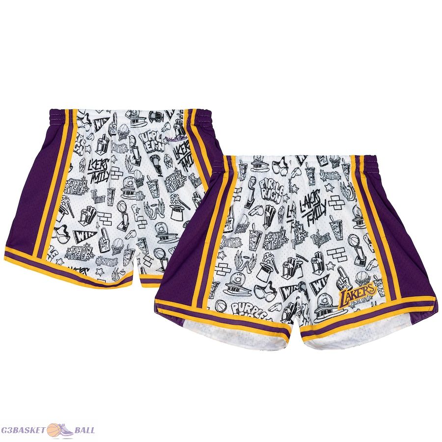 Women's Los Angeles Lakers Mitchell & Ness White Doodle Shorts