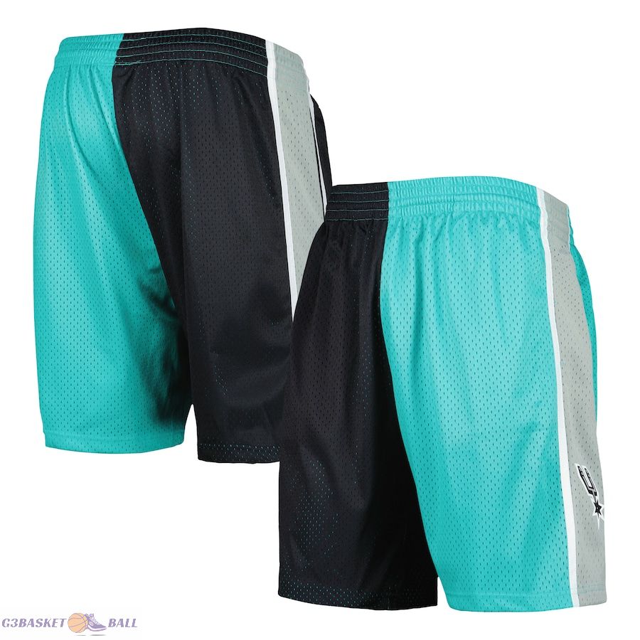 Men's San Antonio Spurs Mitchell & Ness Teal/Black Hardwood Classics 1998 Split Swingman Shorts