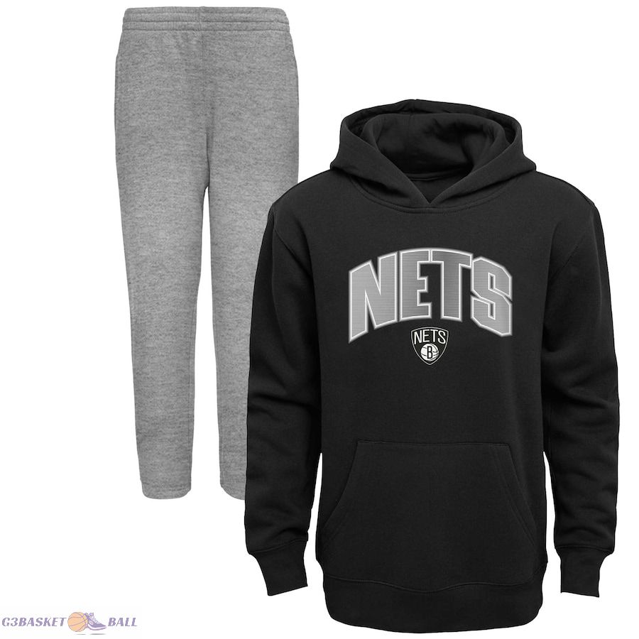 Preschool Brooklyn Nets Black/Heather Gray Double Up Pullover Hoodie & Pants Set