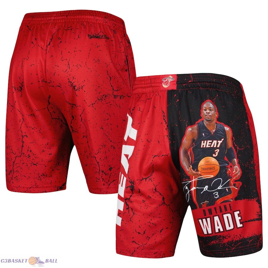 Men's Miami Heat Dwyane Wade Mitchell & Ness Black Hardwood Classics Player Burst Shorts