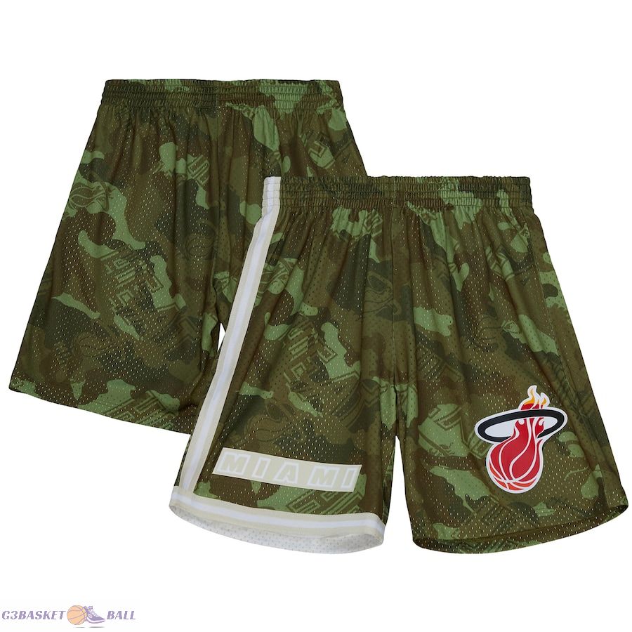 Men's Miami Heat Mitchell & Ness Camo 1996-97 Hardwood Classics Ghost Green Swingman Shorts