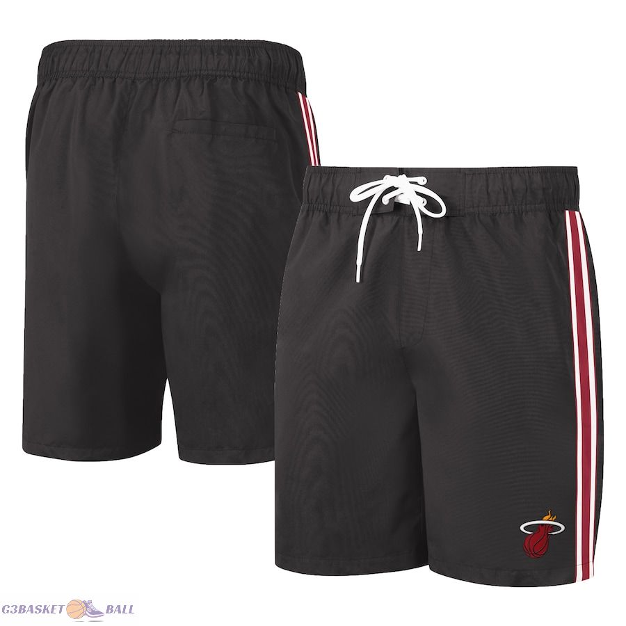 Men's Miami Heat G-III Sports by Carl Banks Black Sand Beach Volley Swim Shorts
