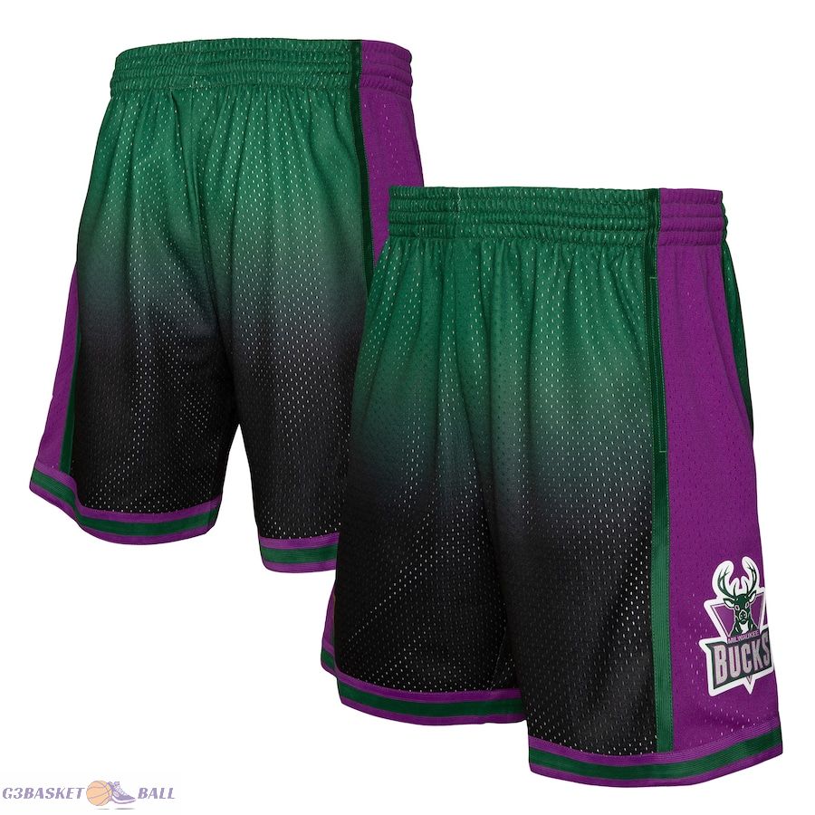 Men's Milwaukee Bucks Mitchell & Ness Green/Black 1996/97 Hardwood Classics Fadeaway Reload 3.0 Swingman Shorts