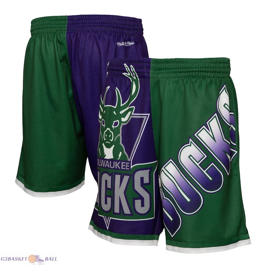 Men's Milwaukee Bucks Mitchell & Ness Purple Big Face 5.0 Fashion Shorts