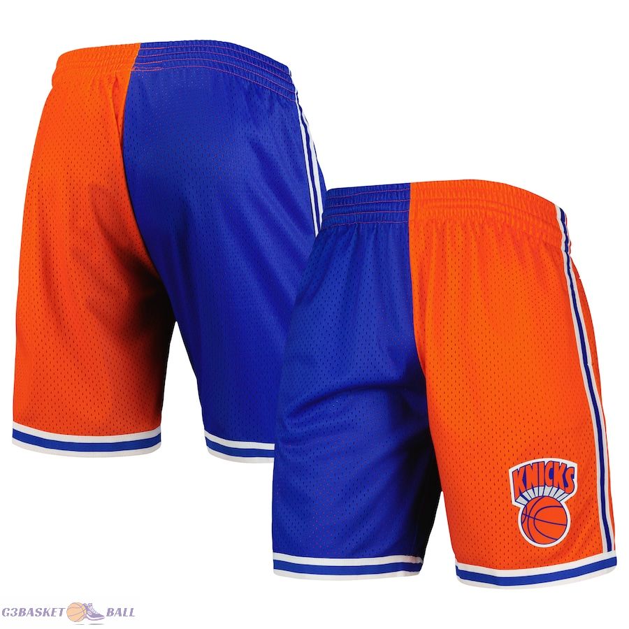 Men's New York Knicks Mitchell & Ness Blue/Orange Hardwood Classics 1991 Split Swingman Shorts