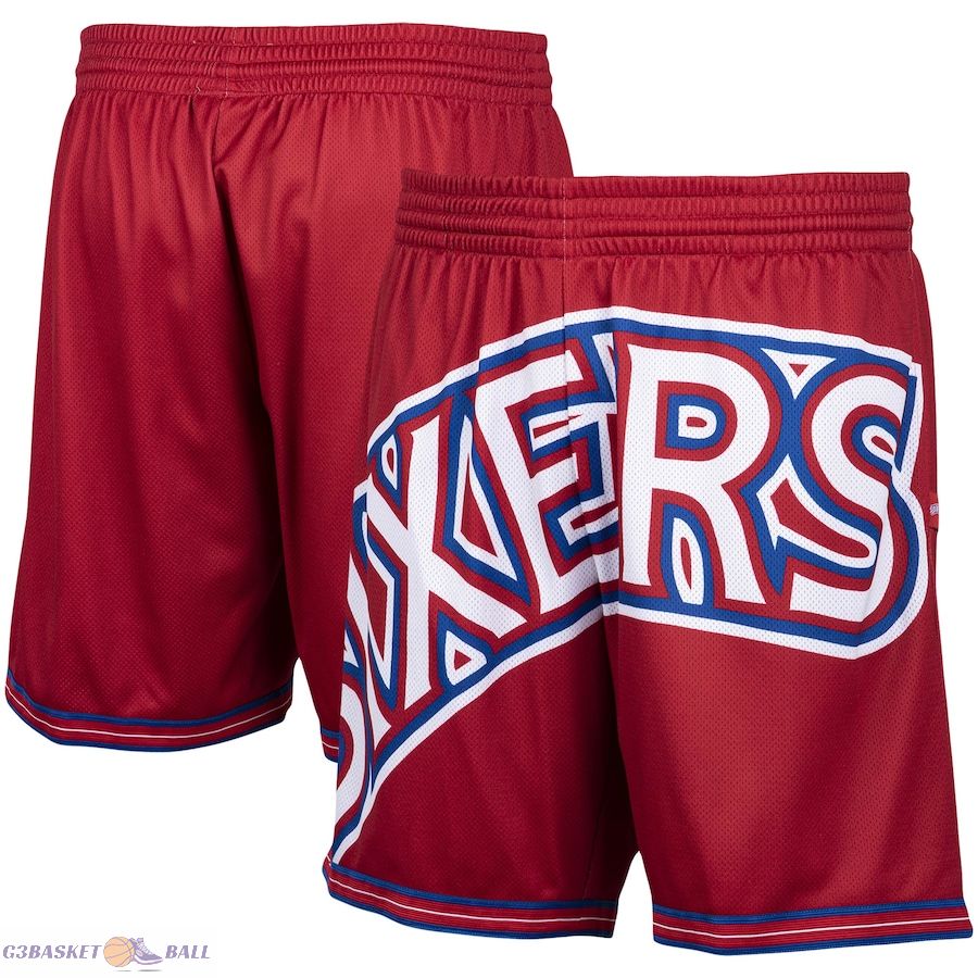 Men's Philadelphia 76ers Mitchell & Ness Red Hardwood Classics Big Face 2.0 Shorts