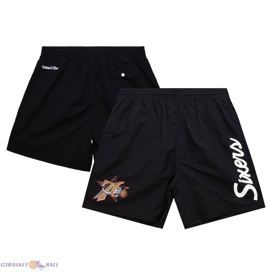 Men's Philadelphia 76ers Mitchell & Ness Black Team Essentials Nylon Shorts