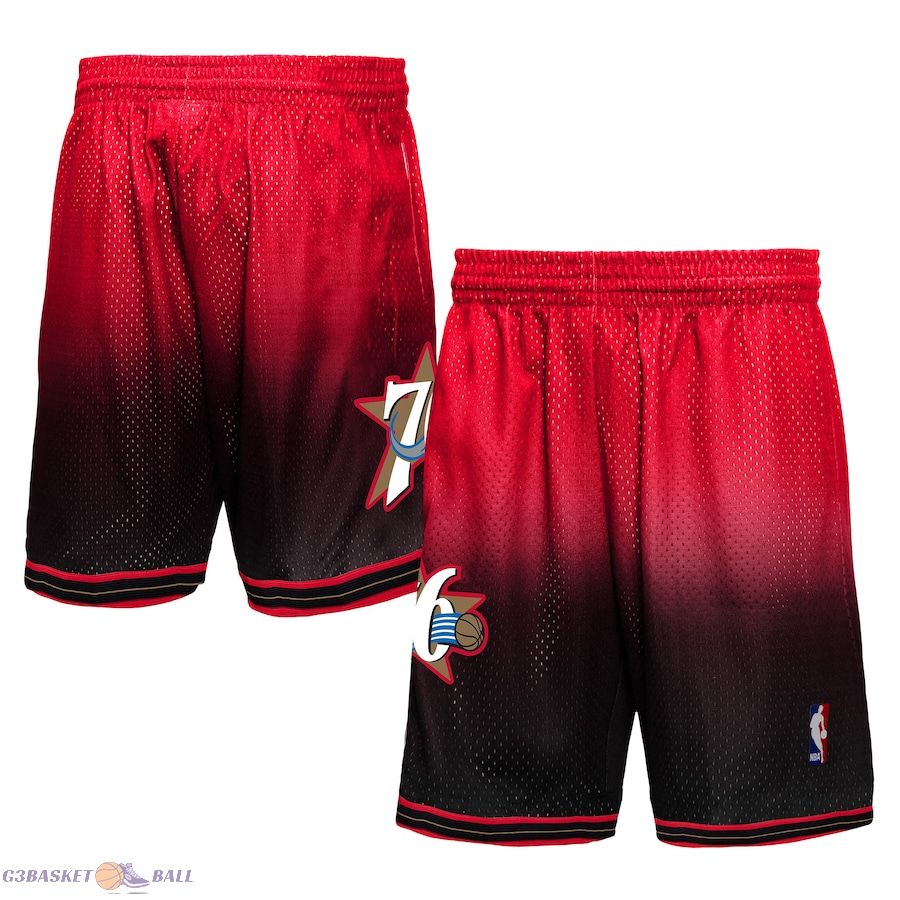 Men's Philadelphia 76ers Mitchell & Ness Black/Red 2000/01 Hardwood Classics Fadeaway Reload 3.0 Swingman Shorts