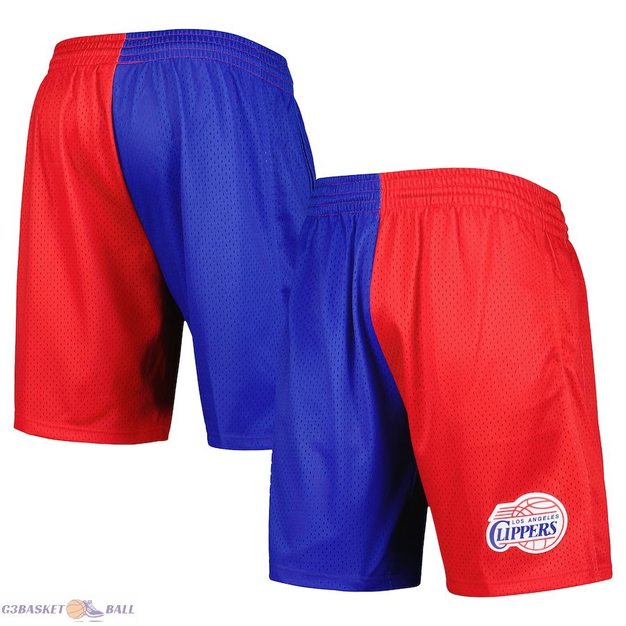 Men's LA Clippers Mitchell & Ness Royal/Red Hardwood Classics 2000 Split Swingman Shorts